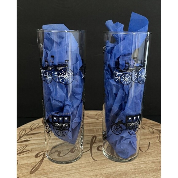 Vtg MCM Libbey Horseless Carriage Highball Collins Glass Retro Barware Lot of 4 - Picture 3 of 6